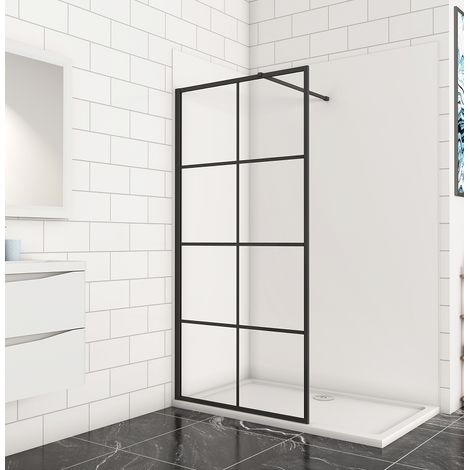 1100x1850mm Matt black Walk In Wet Room Shower Enclosure Cubicle 8mm NANO Glass Screen (1/5)