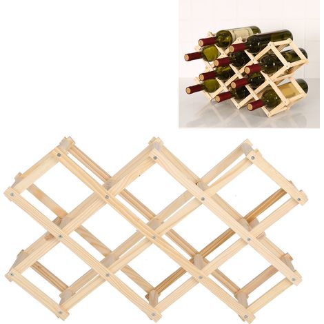 Casier à vin pliable en bois, porte-bouteilles décoratif et pliable en bois, ensemble multi-bouteilles, couleur originale, 10 bouteilles. (1/5)