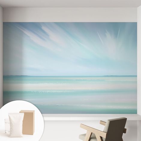 Papier peint intissé avec imprimé pour intérieur moderne application facile a motif - Colle incluse gratuite Mer calme 152x104 cm (1/5)