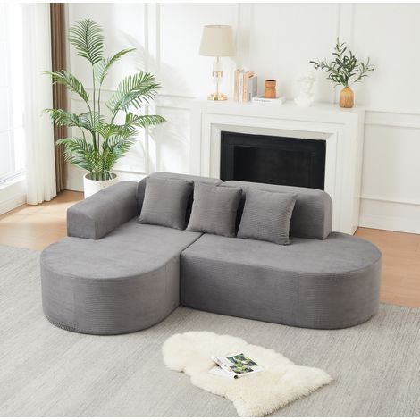 Canapé d’angle L 220x155x70 cm en corduroy gris, sans montage, pour salon, gain de place – MEUBLIV (1/5)