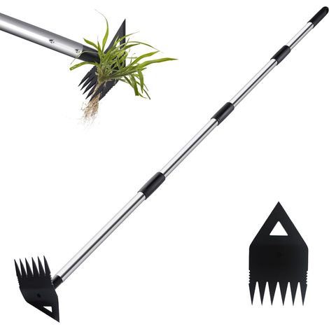 1 - Extracteur De Mauvaises Herbes - Houe De Jardin - Outil 2 En 1 Avec Long Manche Pour Désherber Et Ameublir Le Sol - Acier Moulé - Noir - 95x15cm