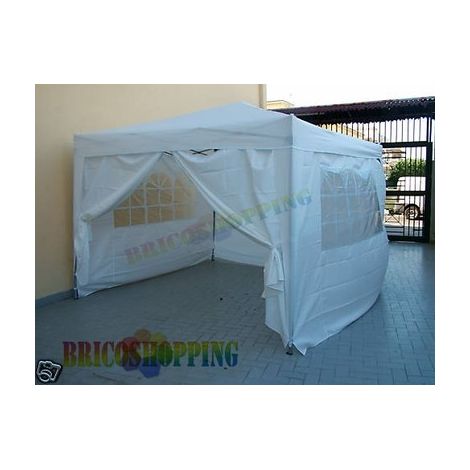 Gazebo Bianco Alluminio Pieghevole 3x3 Con Teli Rapido X Mercatini Richiudibile