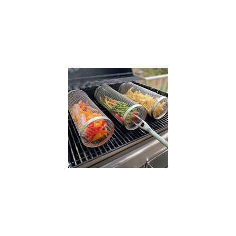 1 Grillkorb aus Edelstahl, 20 cm, für Ofenspieß, Drehspießtrommel, Grillrostzylinder - Crezuo