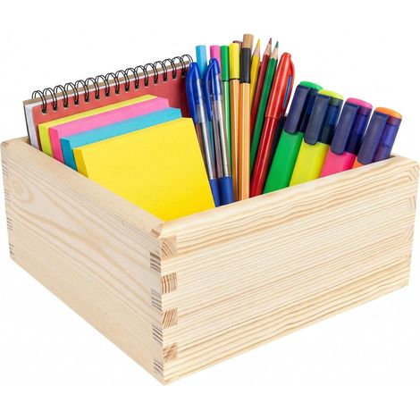 Creative Deco Organizer Scatola in Legno di Pino Naturale 20 x 20 x 9 cm Contenitore Portaoggetti Salvaspazio (1/5)