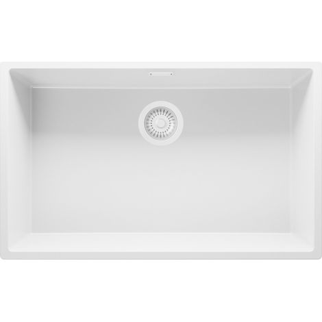 PRIMAGRAN Evier Sous Plan 76x47cm, Evier en Granit 1 bac + Kit de Vidage, Évier au meuble 80cm - London, Tout Blanc