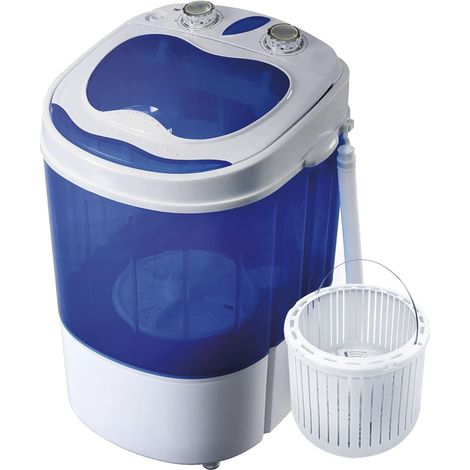 Briebe WM1111 Mini Lavadora Portátil con Centrifugado, Camping, Capacidad Ropa 3Kg, Ideal Viajes, Camper 150W Blanco/azul