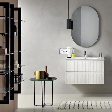 Mobile da bagno sospeso moderno con base 80 ARTICO con 2 cassetti e lavabo BIANCO OPACO (1/5)