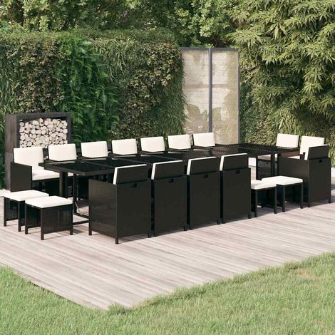 Ensemble à manger de jardin coussins 19 pcs-Salon de jardin Résine tressée Noir 387373 (1/5)