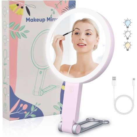 Miroir Grossissant Lumineux 20X/1X avec 64LED Double Face Rechargeable Mirroir Maquilleur Pliable Miroir avec Lumiere Miroir Eclairant pour Maquillage,Salle de Bain,Voyage,Bureau Cadeau (1/4)