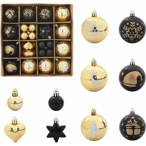 Un lot de 40 boules de Noël en plastique noir et or (1/5)