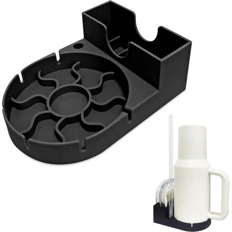 Scolabottiglie - Scolapiatti da cucina - Tappetino asciugabottiglie per lavello - Portabicchieri - Adatto per bicchieri Stanley - Nero (1/5)