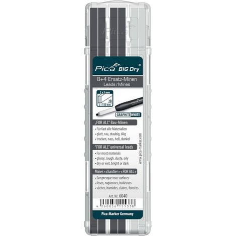 Pica for all BIG Dry – Pack de 12 mines universelles, couleur graphite et blanc, multicolore, For All Big Dry