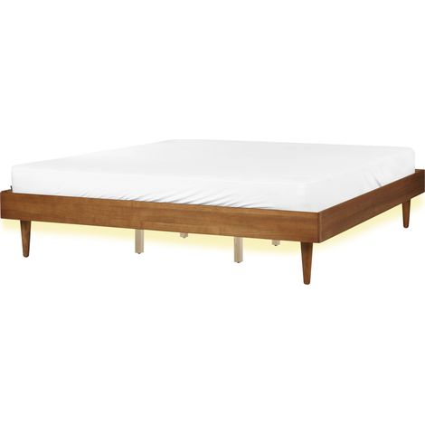 Cama moderna 180 x 200 cm con somier de láminas sin cabecero LED madera de fresno marrón Toucy (1/5)
