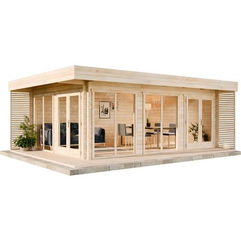 Alpholz Gardenlounge Viva B Gartenhaus aus Holz, Holzhaus mit 70 mm Wandstärke inklusive Terrasse Blockbohlenhaus (1/5)