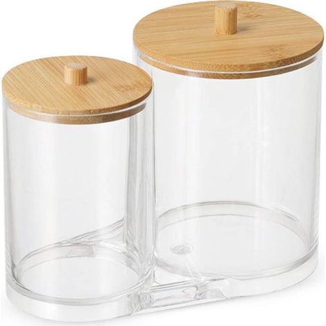 Aufbewahrungsbox für Wattepads Wattepad Spender Set Organizer Badezimmerbehälter Wattestäbchenaufbewahrung Wattestäbchenhalter mit Bambusdeckel 1 (1/5)