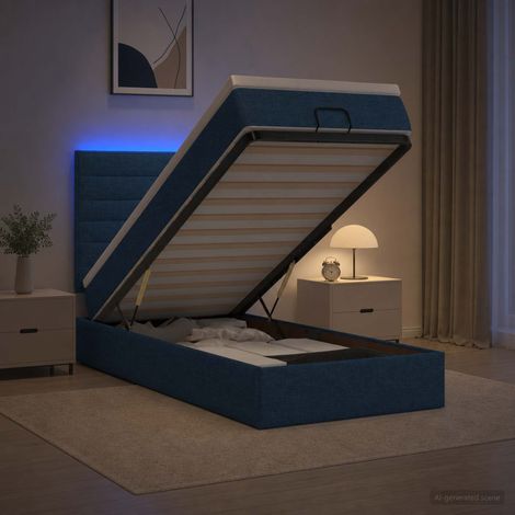 vidaXL Lit coffre avec matelas et LED Bleu 90 x 200 cm Tissu (1/5)