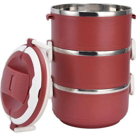 Boîte Bento Isotherme Trois Couches Empilable en Acier Inoxydable Anti-Fuite pour École Pique-nique Camping Rouge (1/5)