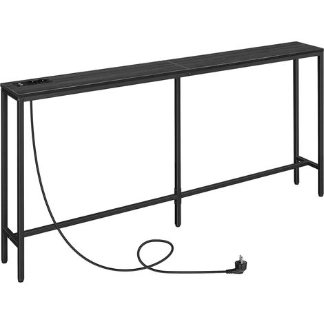 Table Console avec Station de Charge, Console Meuble Mince de 180 cm, Table d'Entrée Industrielle avec Ports USB, Bout de Canapé pour Entrée, Couloir, Noir (1/5)