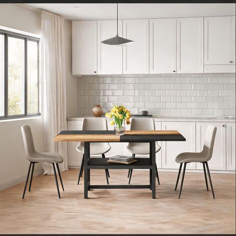 Table à manger rectangulaire 160 cm avec rangement et 4 chaises (1/5)