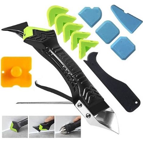 Outil 5 en 1 pour Enlever le Joint Silicone, Grattoir et Lisseur de Joints, Kit de Retouche Étanche pour Salle de Bain et Cuisine (1/4)