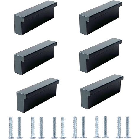 Lot de 6 poignées d'armoires solides L 90° - Poignées de tiroir - En aluminium - Noir (1/5)