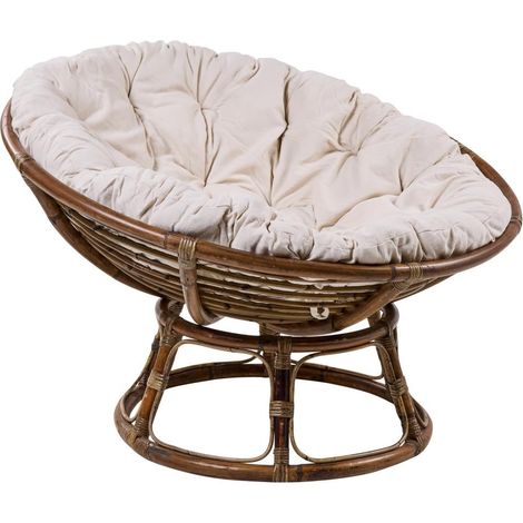 Poltrona papasan rotonda in rattan con cuscino stile esotico Olympia (1/4)