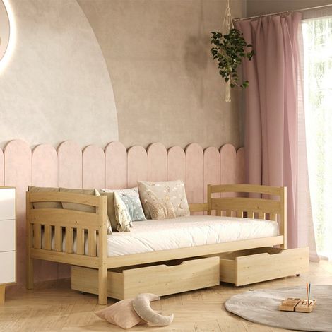 Cama 90x200 con somier y cajones incluidos Tosia Madera (1/4)