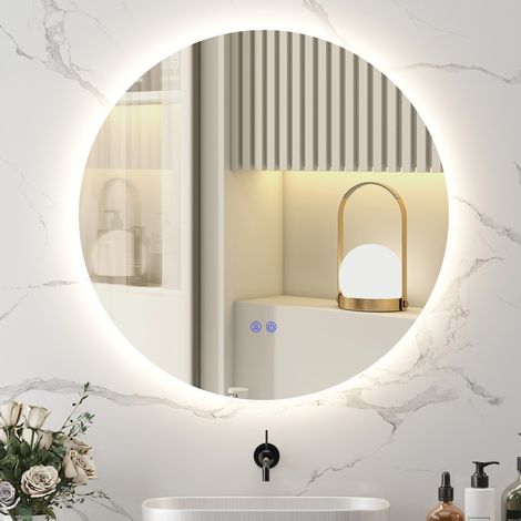 Miroir rond lumineux LED de salle de bain Ø 80 cm mural avec éclairage interrupteur tactile système antibuée