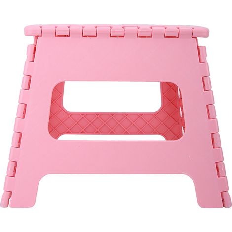 Tabouret Pliant En Plastique - Design Antidérapant Avec Boucle De Sécurité - Pour Intérieur Et Extérieur - Rose - 28.5x21.5x27cm (1/5)