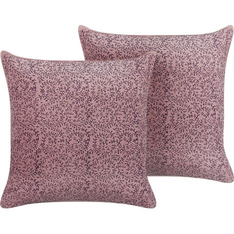 Set of 2 Decorative Cushions ROMNEYA Velvet 45 x 45 cm Pink Floral Pattern