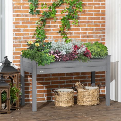 Hochbeet aus Holz für den urbanen Garten, 122,5 x 56,5 x 76 cm, mit Vliesstoff für Pflanzen und Blumen, Dunkelgrau