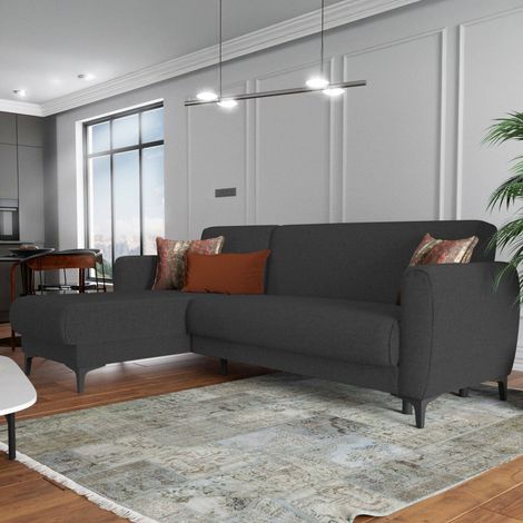 Dmora Sofá cama Angel, Sofá rinconera cama península reversible, Sofá con almacenaje moderno con chaise longue y 3 cojines, Cm 230x153h85, Antracita, con embalaje reforzado (1/4)