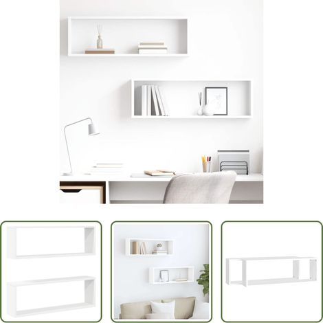 Rangement mur - Étagères cube murales 2pcs Blanc 80x15x26,5cm bois d'ingénierie (1/5)