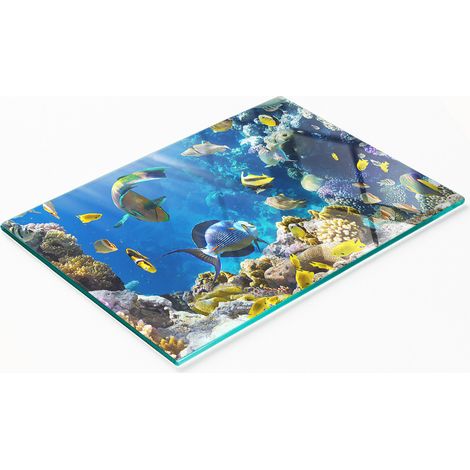 Piatto decorativo multifunzionale in vetro con motivo barriera corallina per cucina, 80x52 cm. (1/5)