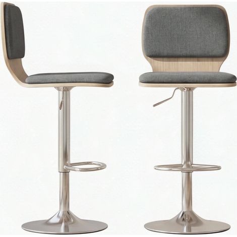 Set mit 2 Barhockern, 360° drehbar, höhenverstellbar, grau, mit Rückenlehne (1/5)