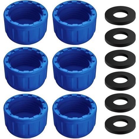 6 Pièces G1/2 Bouchon Fileté en PVC, Siphon Tuyau Bouchon d'obturation, Connecteur de Tuyau Rond Femelle en PVC, avec Rondelle en Caoutchouc, pour Sceller Les Joints Les Tuyaux Fin (1/4)