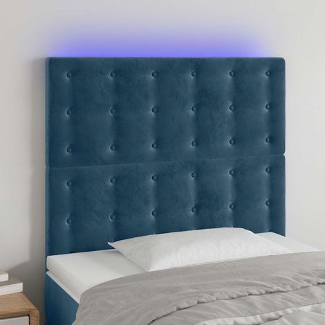 Tête de lit LED en velours bleu foncé, hauteur réglable, 80 x 5 x 118/128 cm - PANGIVO (1/5)