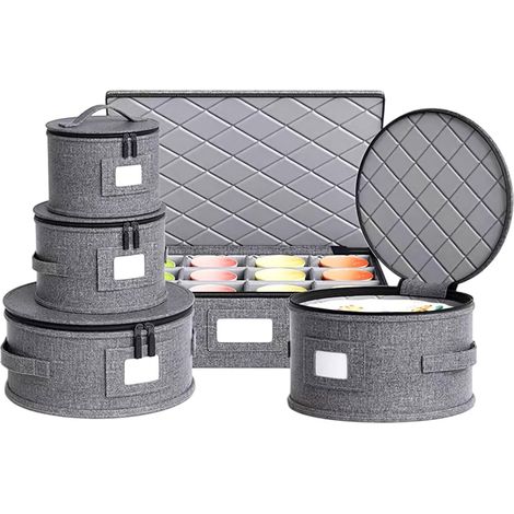 Boîtes de Rangement pour Vaisselle en Porcelaine 5 pièces Boite Rangement Assiette avec Couvercle et Poignées Rangement Verre a Pied,Pour le stockage à domicile (1/5)