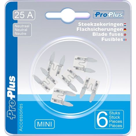 Fusibili lamellari mini 25A neutro 6 pezzi in blister