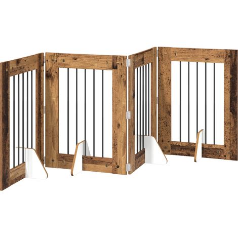 Cancello per cani pieghevole con supporti 4 pz Legno antico vidaXL
