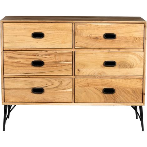 Commode 6 tiroirs en bois clair industriel SERENA 110cm - 110x40x85 cm - Kayu Meuble (1/5)