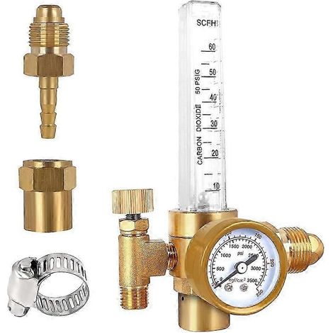 Débitmètre CO2 MIG TIG, régulateur de gaz, manomètre CGA580, interface 0-60, tube de débit 0-4000 PSI, manomètre, matériau en cuivre, compatible avec le soudage MIG et TIG. (1/5)