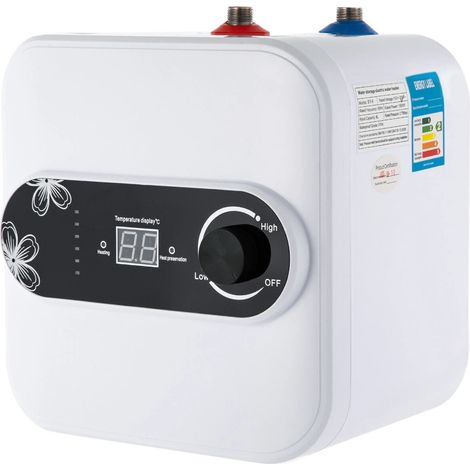 Calentador de agua eléctrico pequeño de 1,5 kW, calentador de agua electrónico instantáneo para cocina y baño, 220 V, 149 °F / 2,11 gal