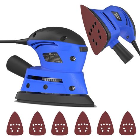 Ponceuse, avec fonction de dépoussiérage, équipée de 6 feuilles de papier de verre, ponceuse portative pour le travail du bois de 130 watts à 12000 tr / min, ponceuse, utilisée pour le ponçage/polissa (1/5)