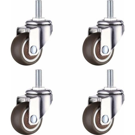 Roulettes Pivotantes Avec Frein - 2 Roulettes Pivotantes Sans Frein - Tige Filetée M8 - Charge 20 kg Par Roulette - Diamètre 25 mm - Lot de 4 (1/5)
