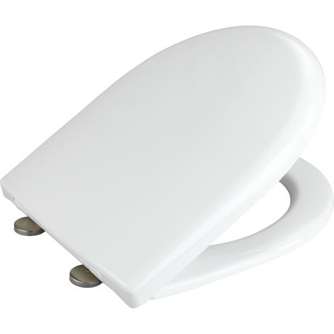 WENKO WC-Sitz Exclusive Nr. 7, aus antibakteriellem Duroplast, mit Absenkautomatik, Weiß, Duroplast weiß , Edelstahl rostfrei silber matt
