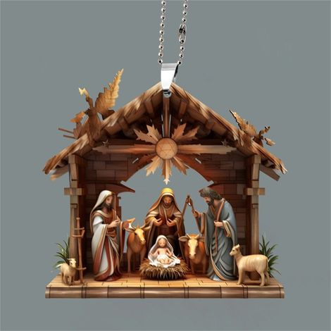 Ornement De Crèche - Acrylique 8 cm - Décoration De Sapin De Noël - Scène De La Nativité Avec Jésus Marie Et Joseph - Lot De 2 (1/5)