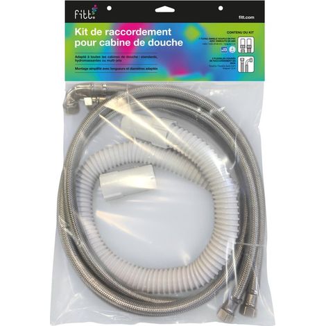 Interplast – Flexible de douche inox 1,50 m – 2 flexibles femelle/femelle 15x21 – Tuyau évacuation ajustable Ø40 – Compatible cabines standard et multi-jets