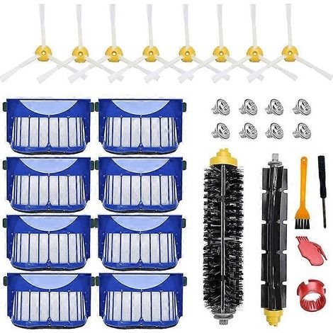 Kit d'accessoires de rechange pour iRobot Roomba série 600, 690, 680, 660 et 650 : filtre, brosses latérales, brosse rotative flexible.