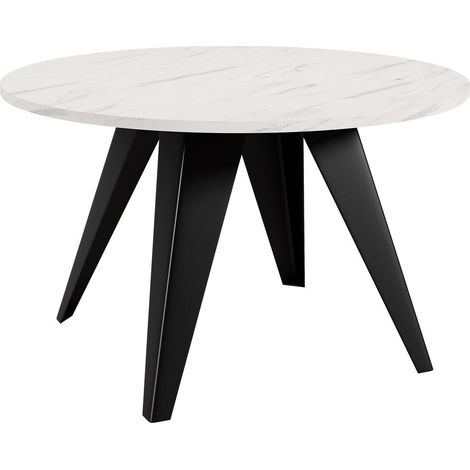 Mesa de centro Oswego 116, Negro + Mármol blanco, 50x0x0cm, Diámetro: 75, Aglomerado laminado, Redonda